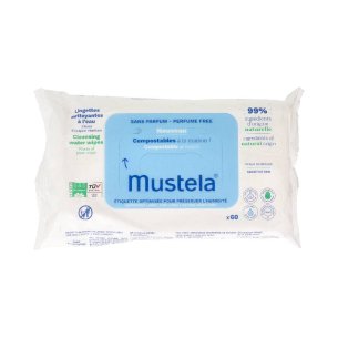 MUSTELA TOALLITAS AL AGUA DE ALGODON  60 TOALLITAS